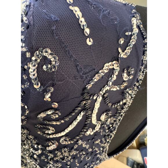 PISARRO NIGHTS NORDSTROM Women's Navy Beaded V-Neck Cocktail Dress Size 14 - Picture 7 of 10